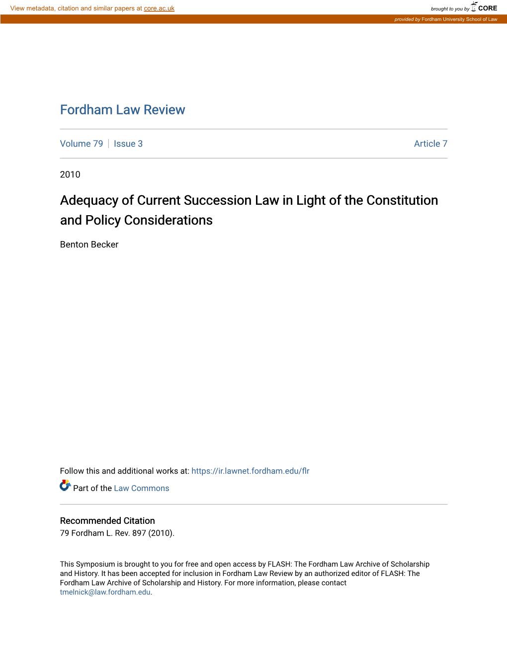 Adequacy of Current Succession Law in Light of the Constitution and Policy Considerations