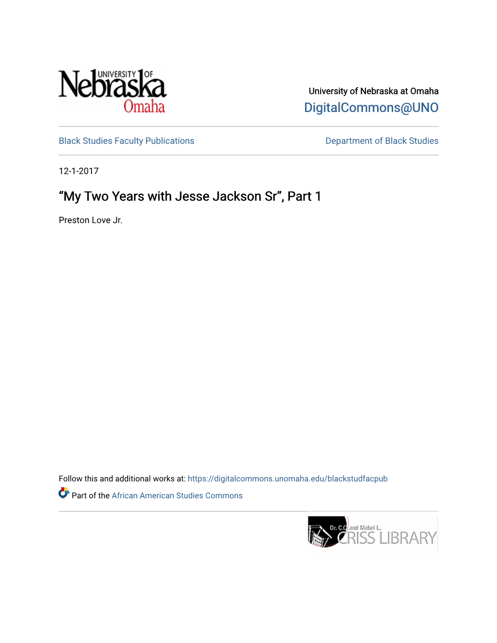 “My Two Years with Jesse Jackson Sr”, Part 1