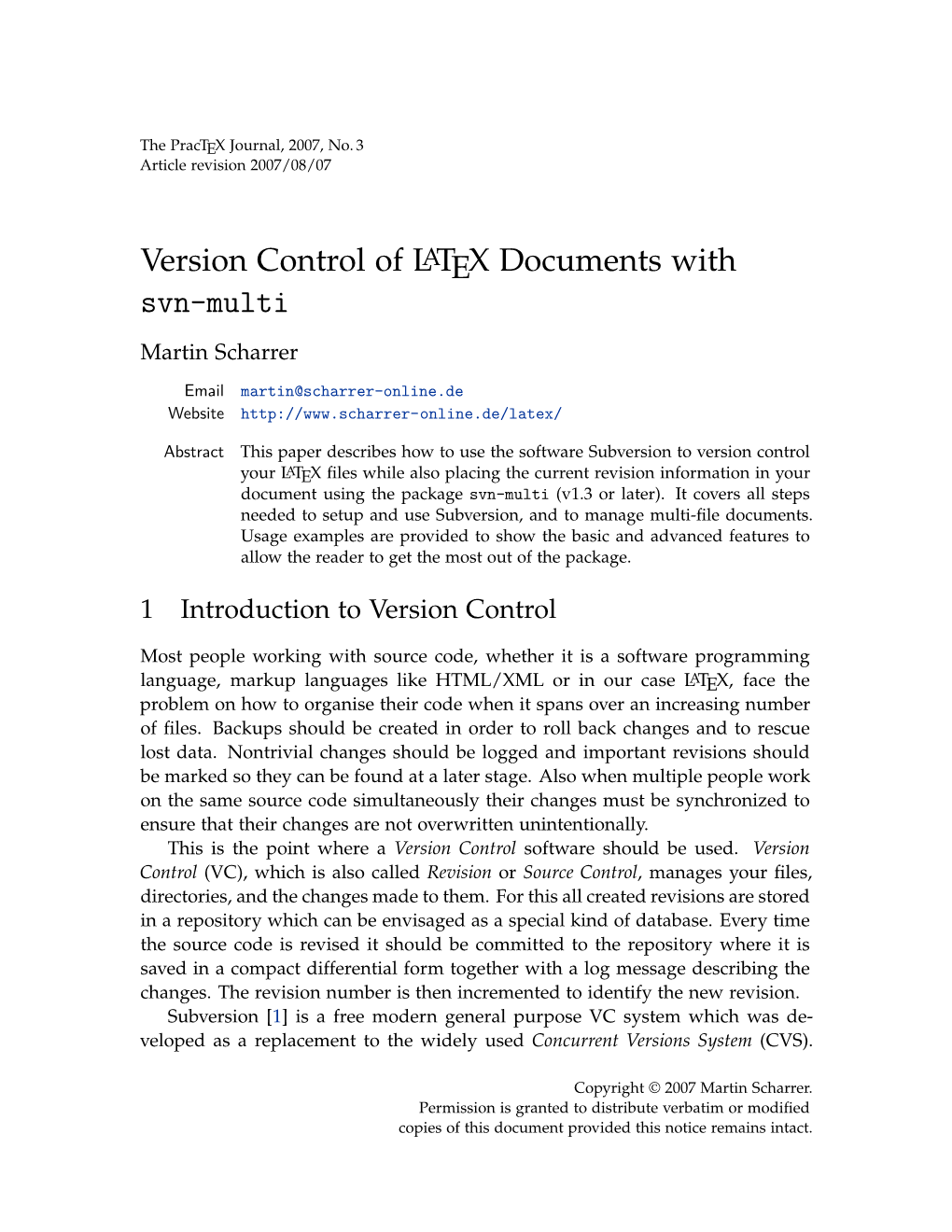 Version Control of LATEX Documents with Svn-Multi