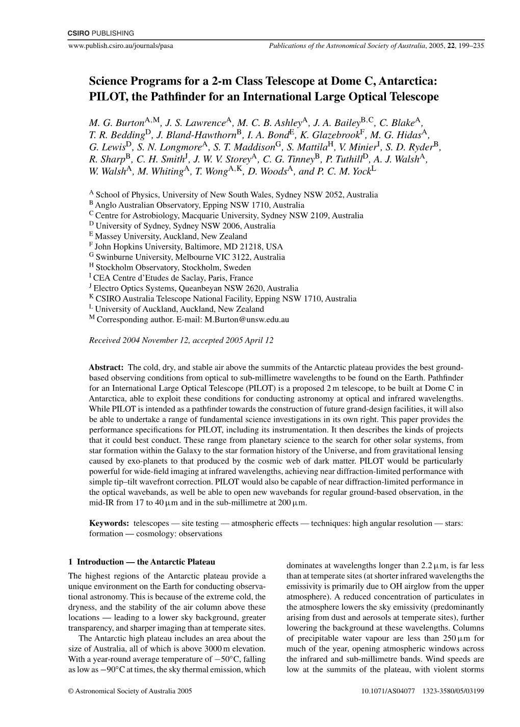 Science Programs for a 2-M Class Telescope at Dome C, Antarctica: PILOT, the Pathﬁnder for an International Large Optical Telescope