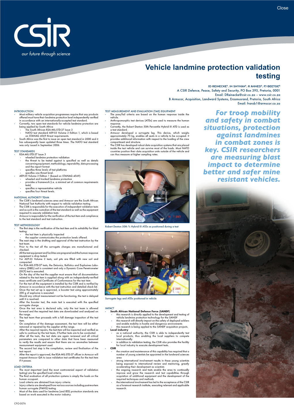 Vehicle Landmine Protection Validation Testing