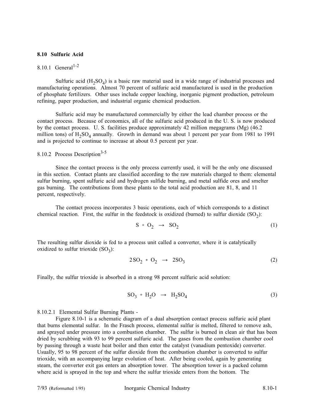 8.10 Sulfuric Acid 8.10.1 General