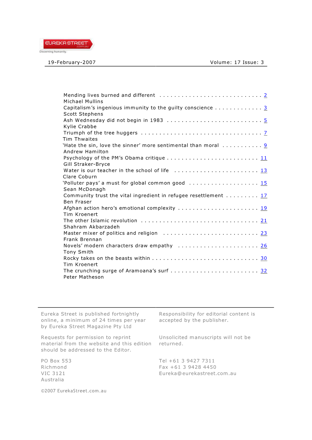 Eureka Street Is Published Fortnightly Online, a Minimum of 24 Times Per