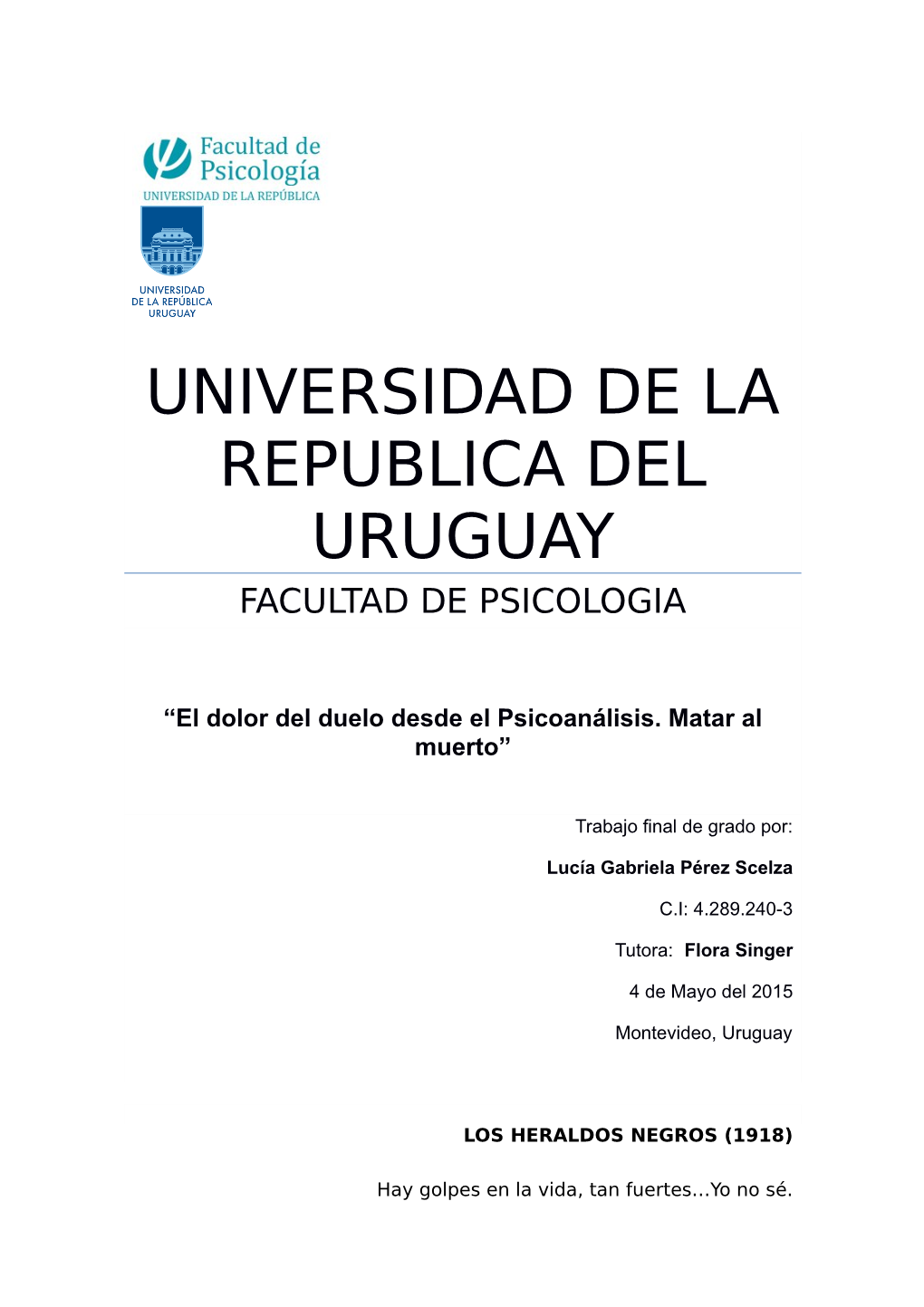 Universidad De La Republica Del Uruguay Facultad De Psicologia