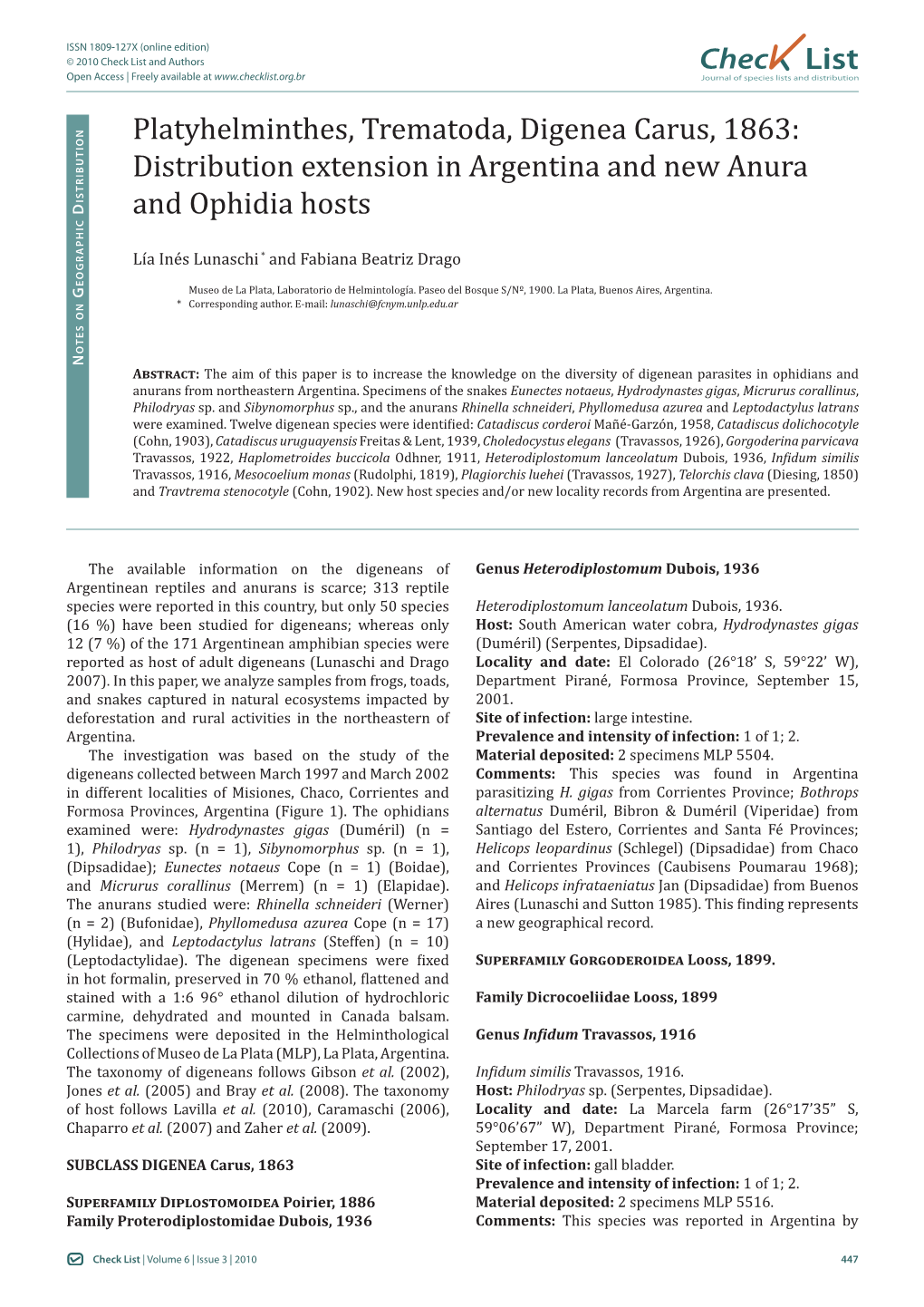 Check List and Authors Chec List Open Access | Freely Available at Journal of Species Lists and Distribution