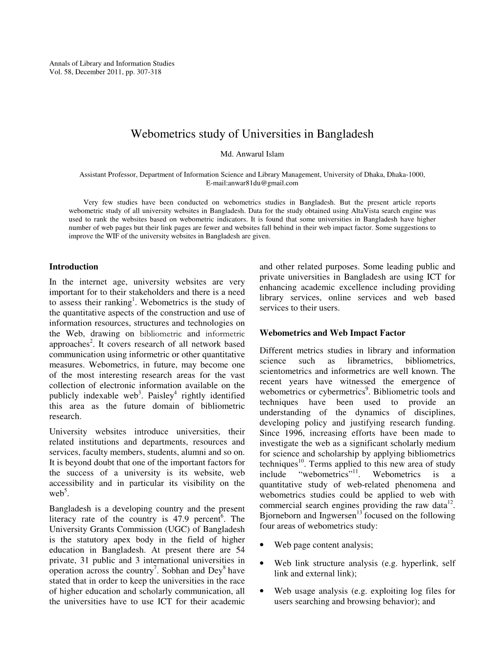 Webometrics Study of Universities in Bangladesh