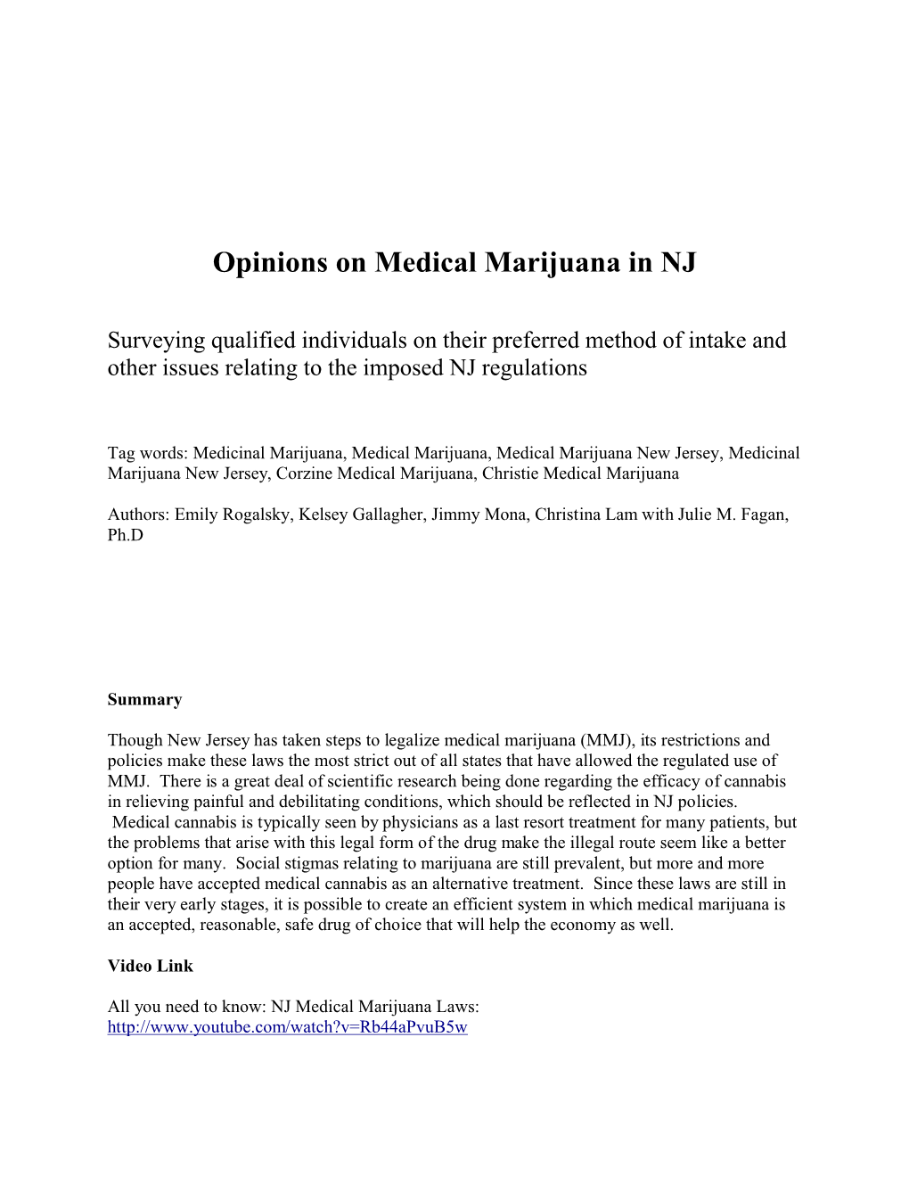 Opinions on Medical Marijuana in NJ