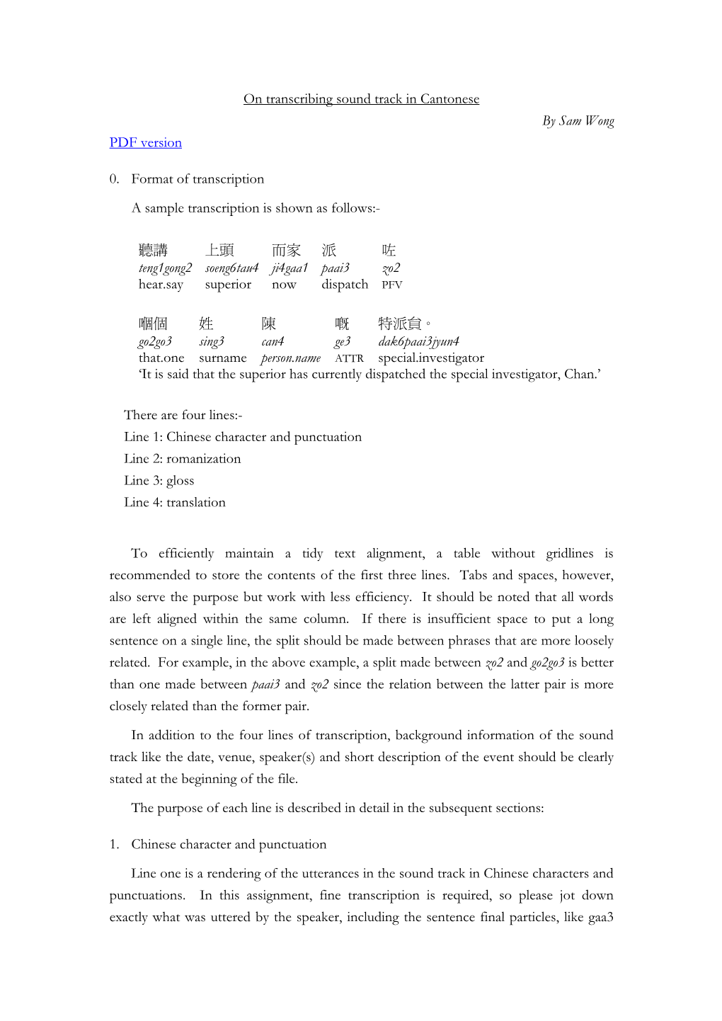 On Transcribing Sound Track in Cantonese by Sam Wong PDF Version