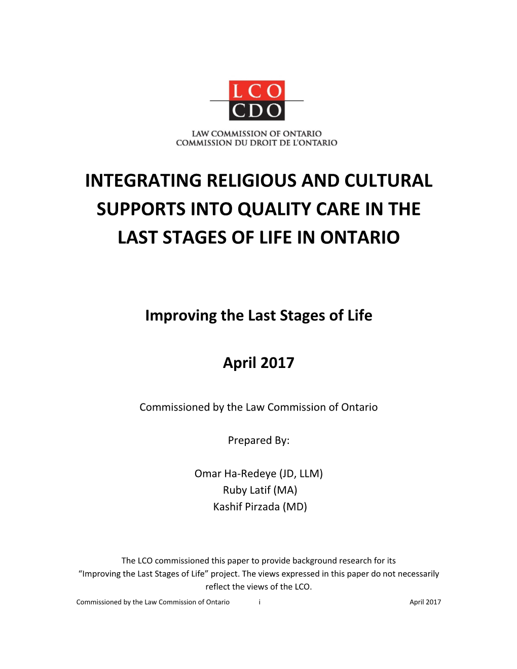 Integrating Religious and Cultural Supports Into Quality Care in the Last Stages of Life in Ontario