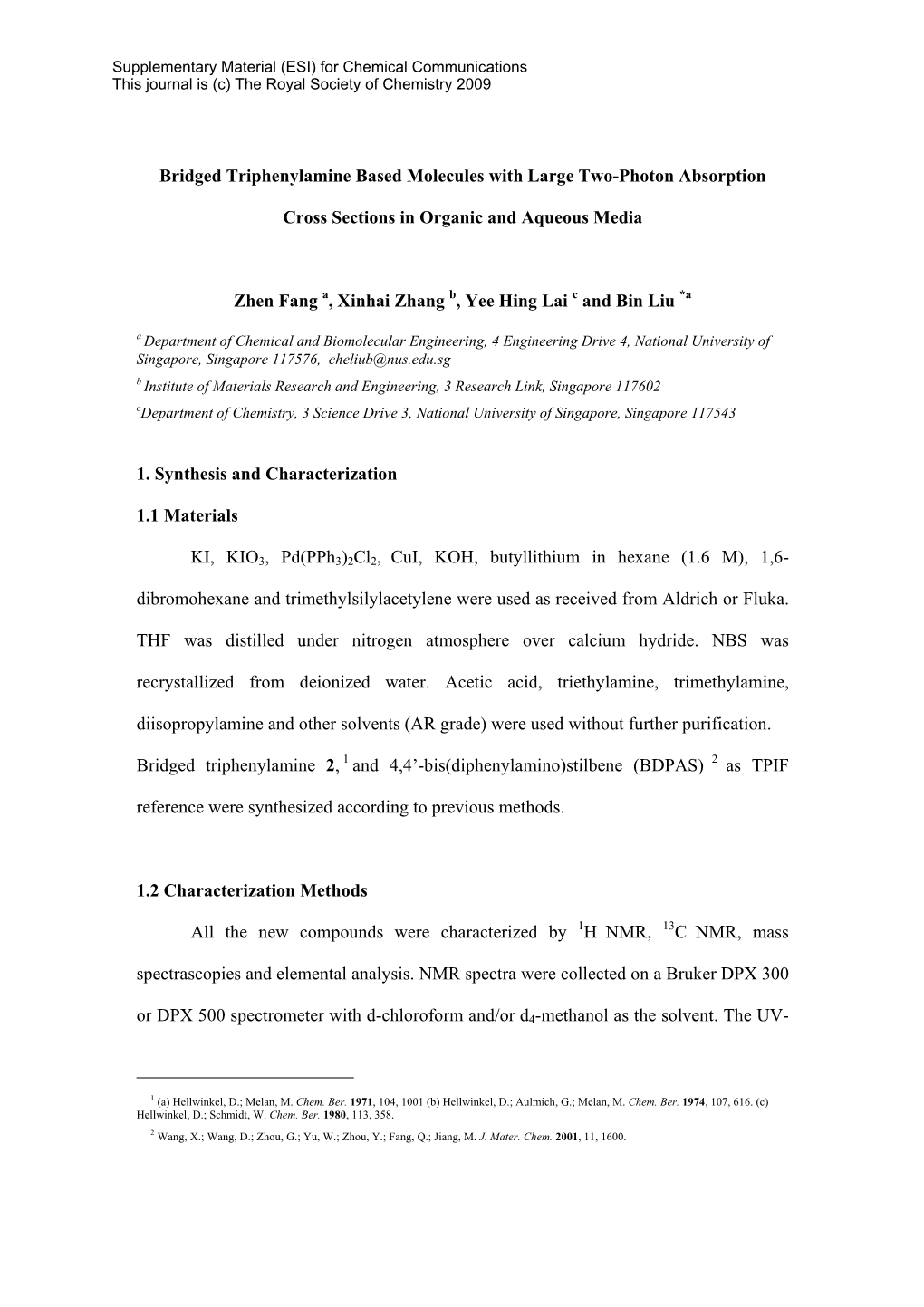 Bridged Triphenylamine Based Molecules with Large Two-Photon Absorption