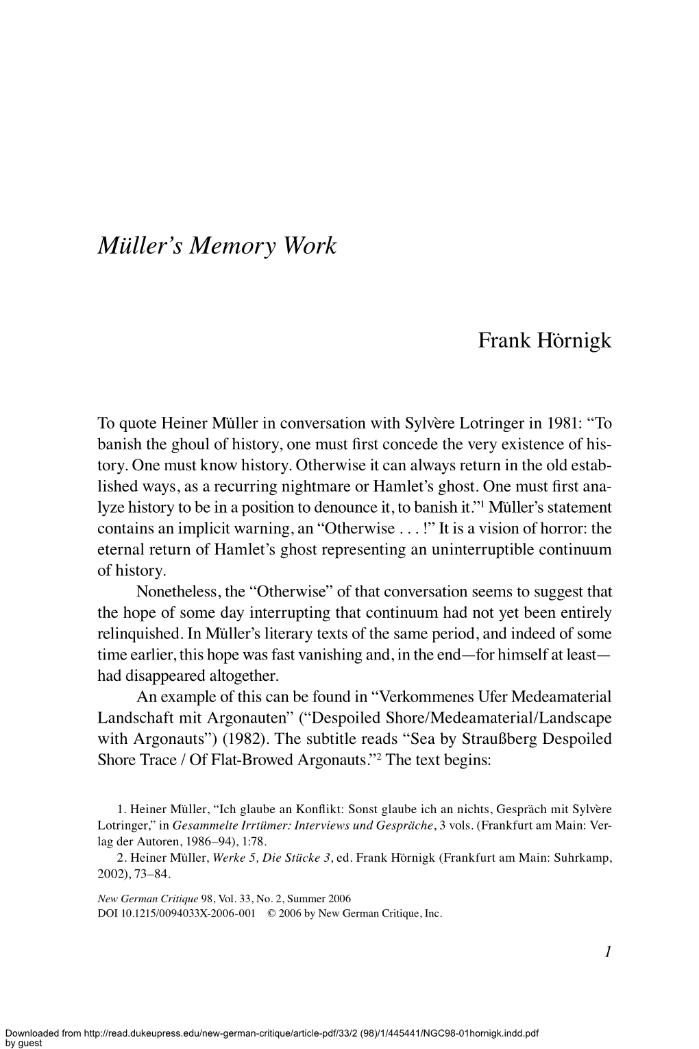 Mülleros Memory Work