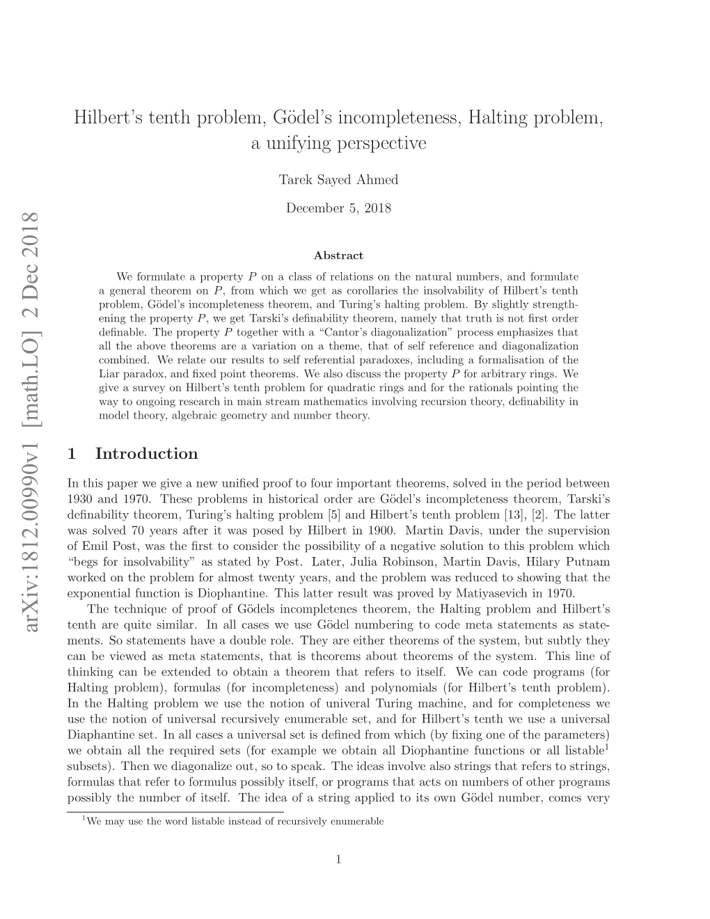 Hilbert's Tenth Problem, Gödel's Incompleteness, Halting