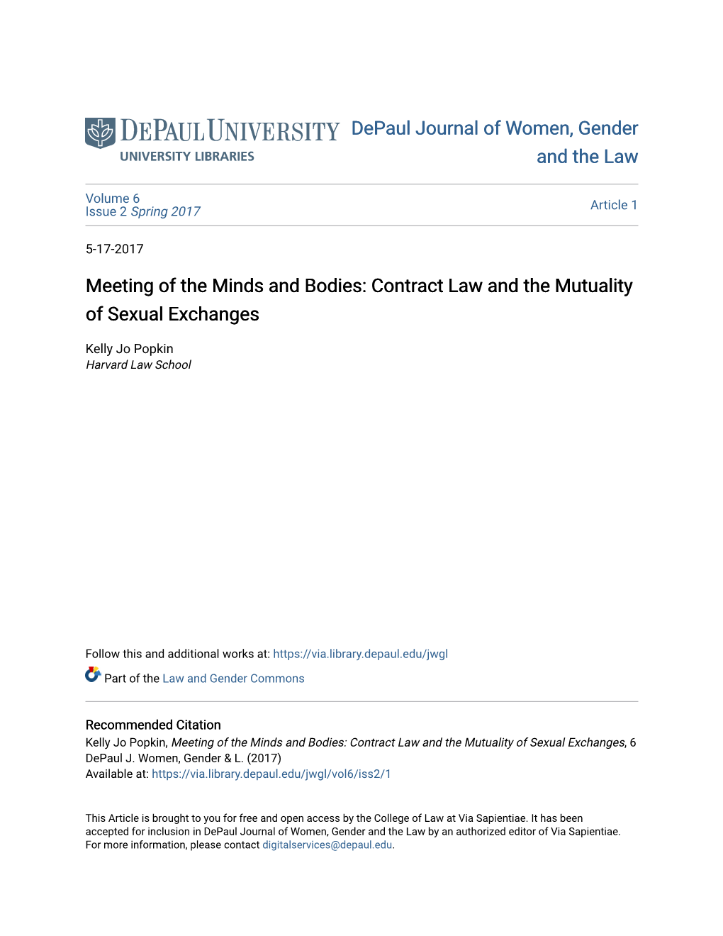 Meeting of the Minds and Bodies: Contract Law and the Mutuality of Sexual Exchanges
