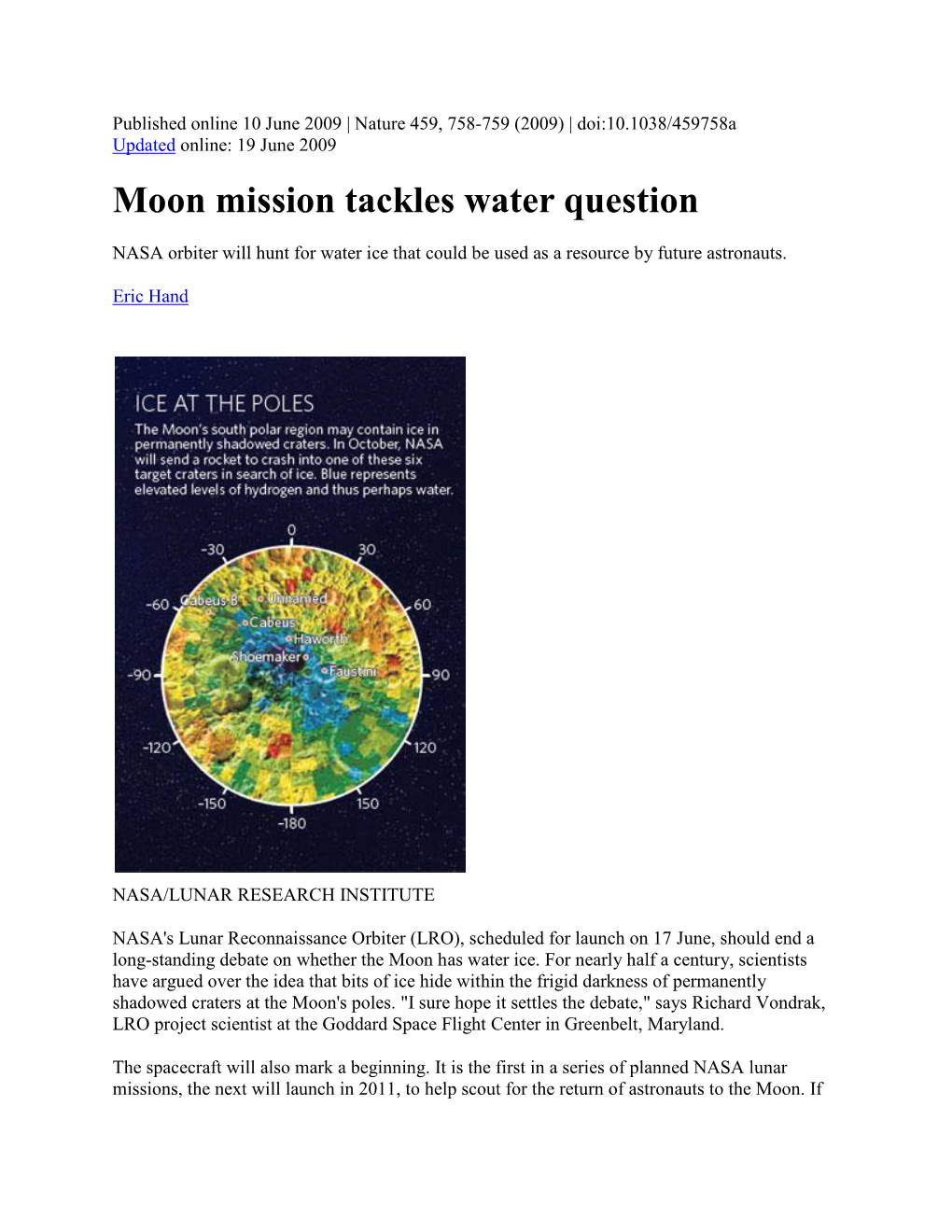 Moon Mission Tackles Water Question