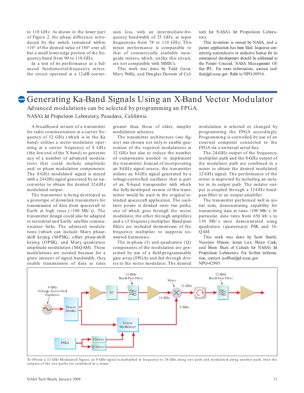 Generating Ka-Band Signals Using an X-Band Vector Modulator Advanced Modulations Can Be Selected by Programming an FPGA