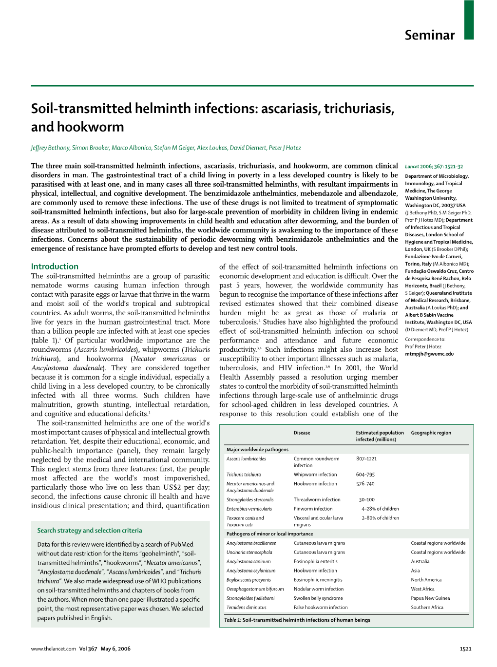 Seminar Soil-Transmitted Helminth Infections