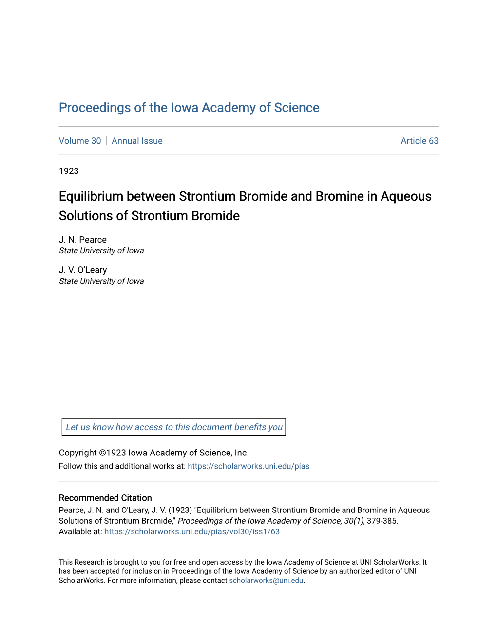 Equilibrium Between Strontium Bromide and Bromine in Aqueous Solutions of Strontium Bromide