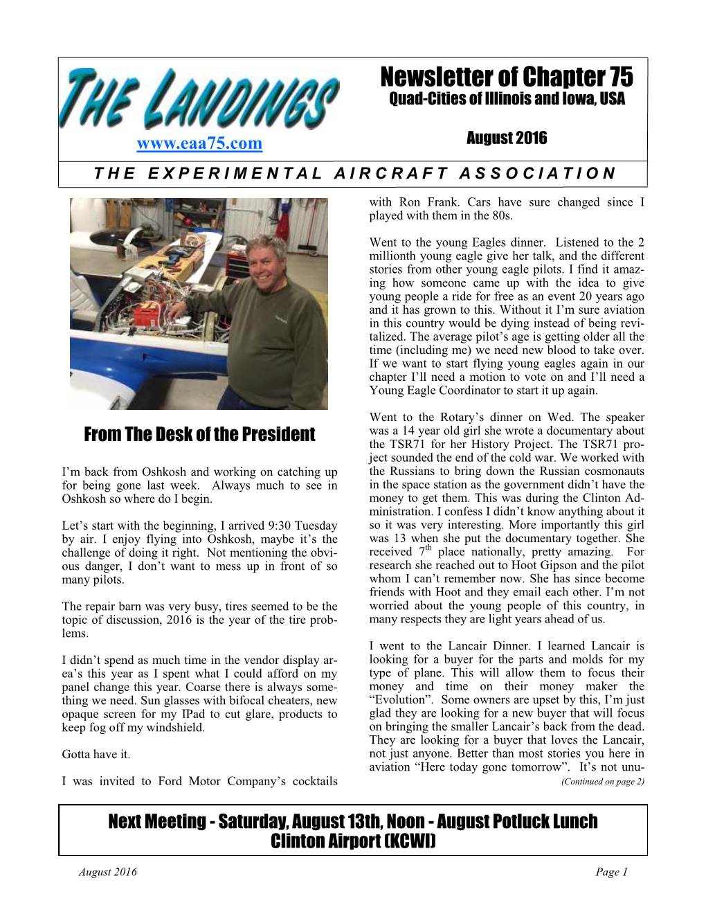 Newsletter of Chapter 75 Quad-Cities of Illinois and Iowa, USA