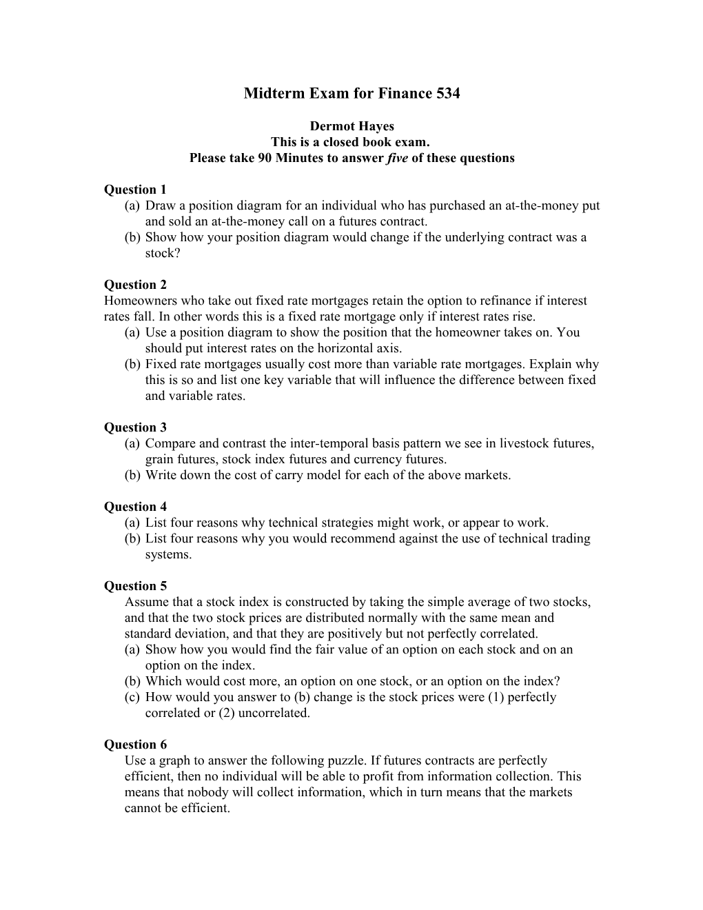 Midterm Exam for Finance 534