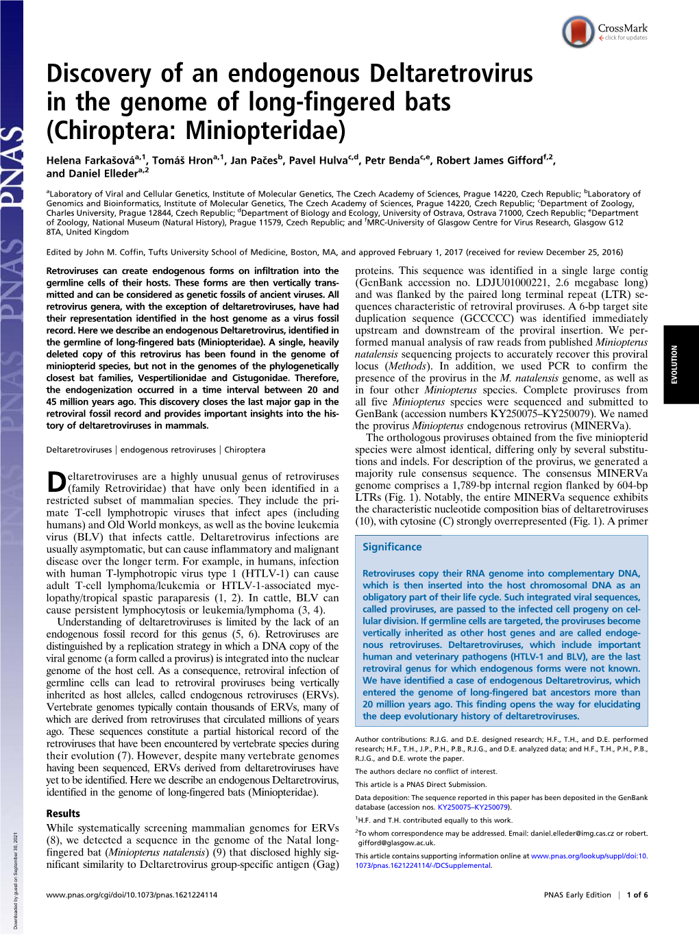 Discovery of an Endogenous Deltaretrovirus in the Genome of Long-Fingered Bats (Chiroptera: Miniopteridae)