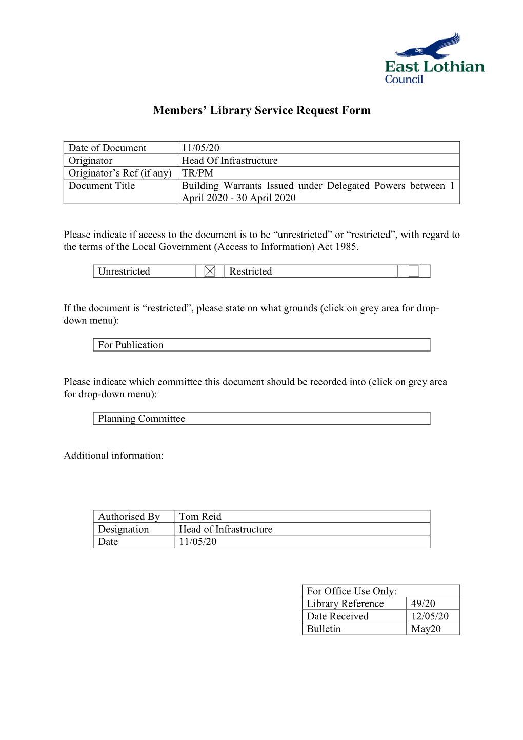 Members' Library Service Request Form