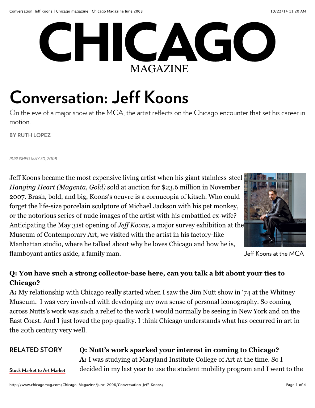 Conversation: Jeff Koons | Chicago Magazine | Chicago Magazine June 2008 10/22/14 11:20 AM