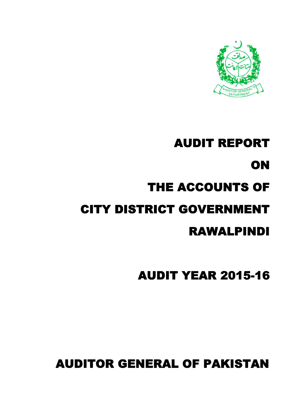 Audit Report on the Accounts of City District Government Rawalpindi