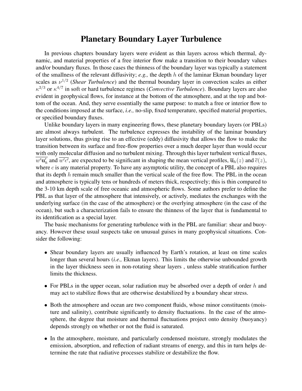 Planetary Boundary Layer Turbulence