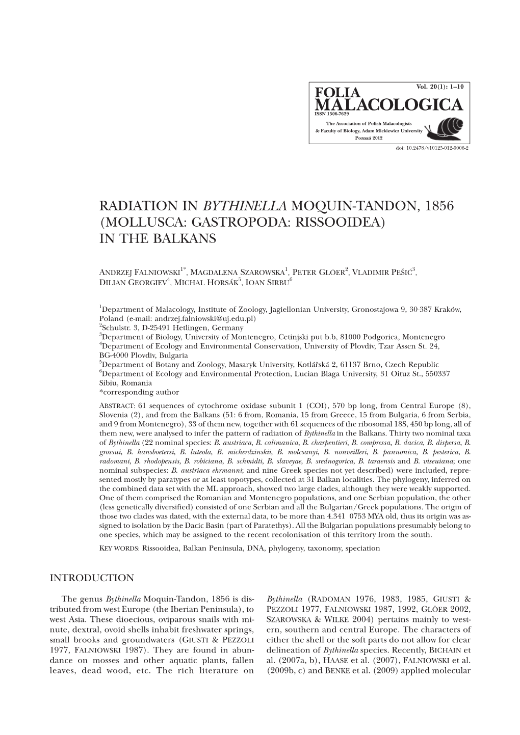 Radiation in Bythinella Moquin-Tandon,1856 (Mollusca