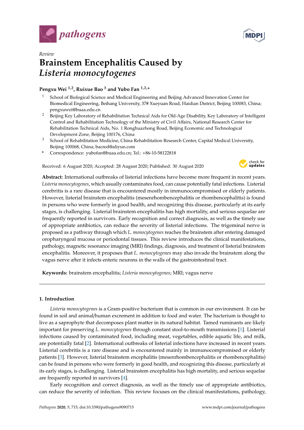 Brainstem Encephalitis Caused by Listeria Monocytogenes