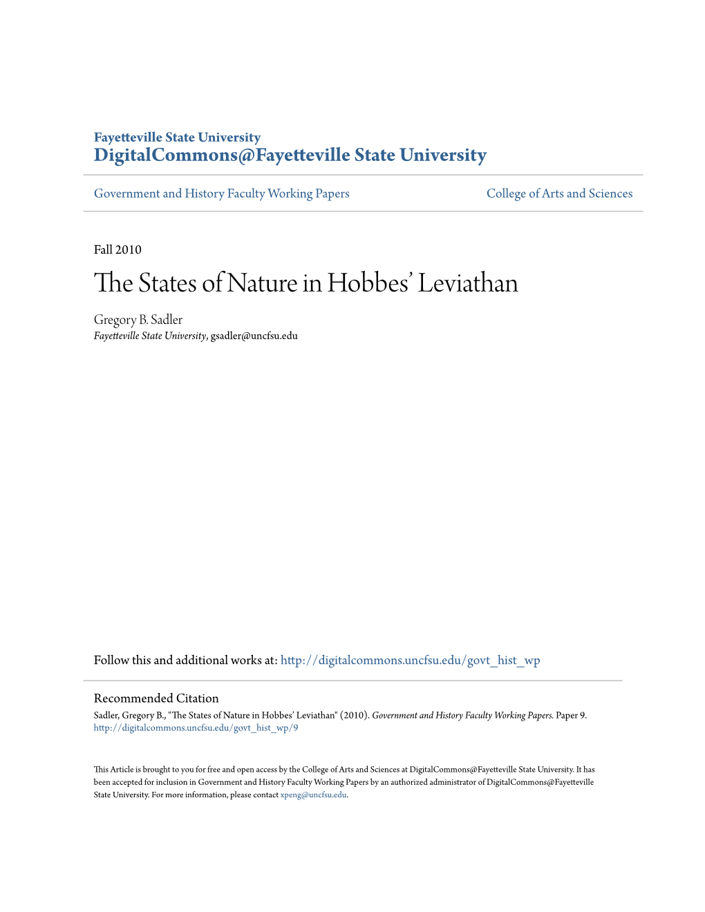 The States of Nature in Hobbes' Leviathan