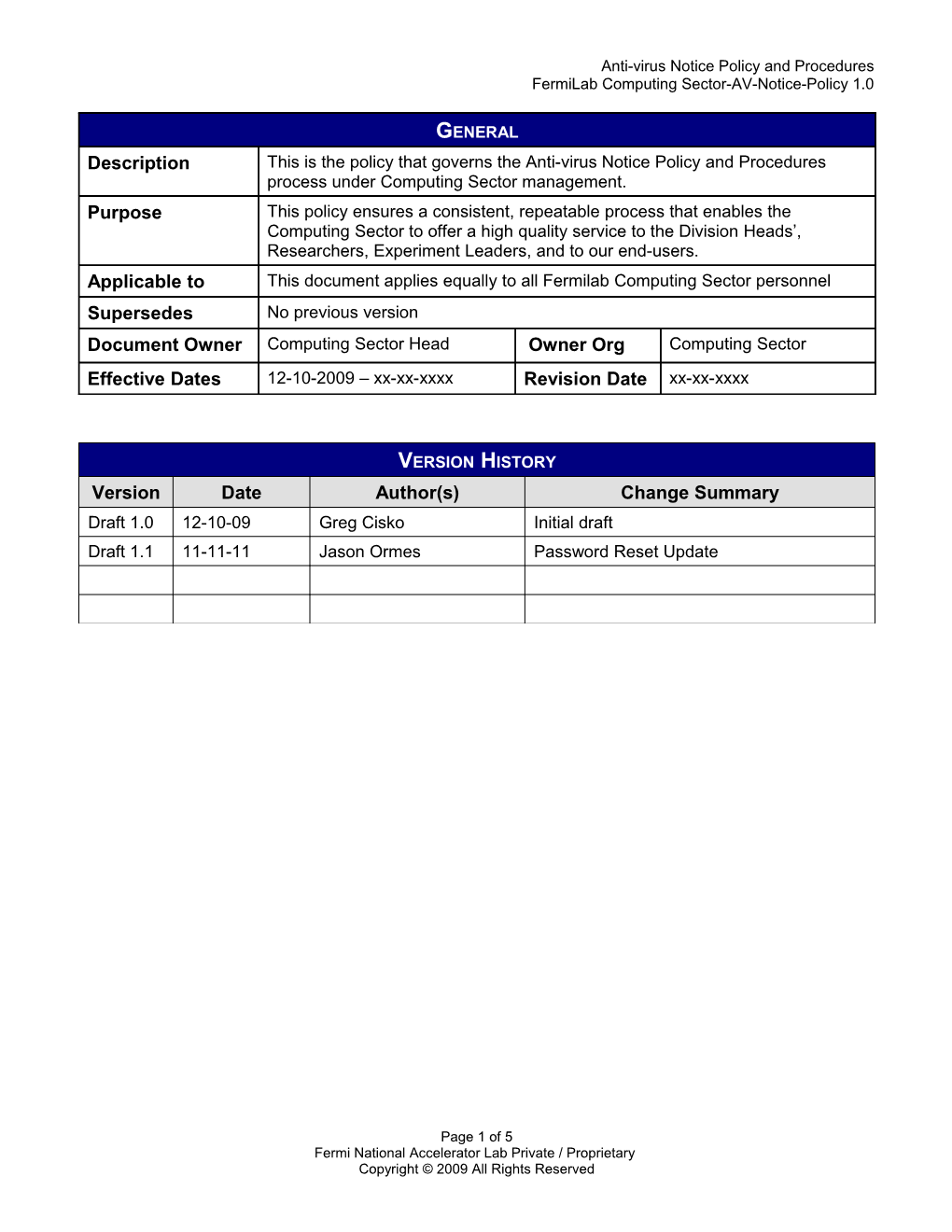 Fermilab Incident Management Policy 1.0