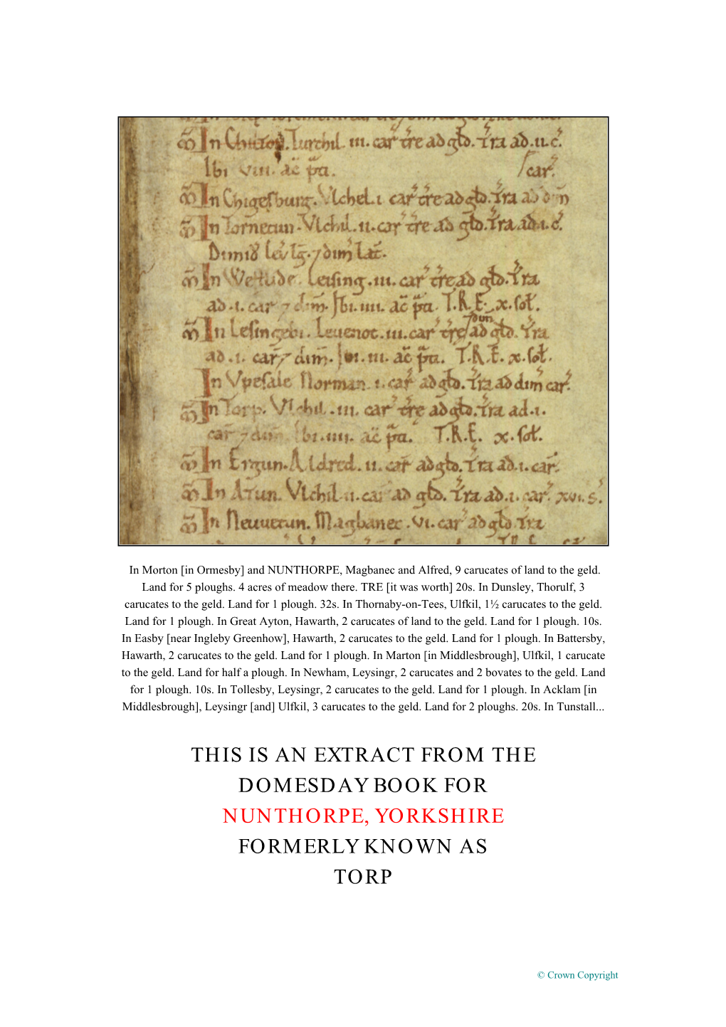 Nunthorpe Domesday Book Translation