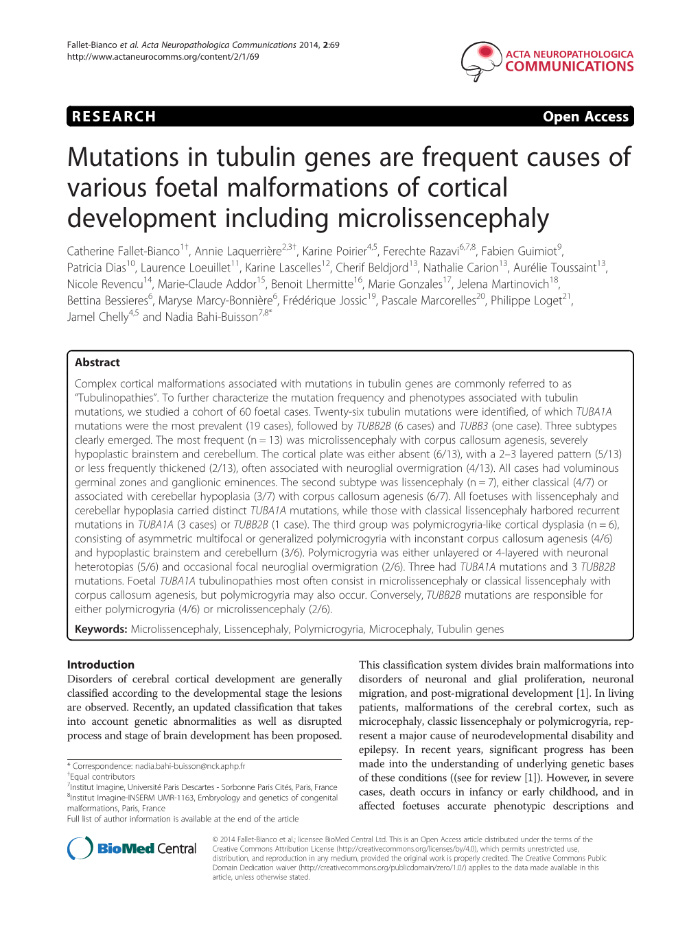 Mutations in Tubulin Genes Are Frequent Causes of Various Foetal