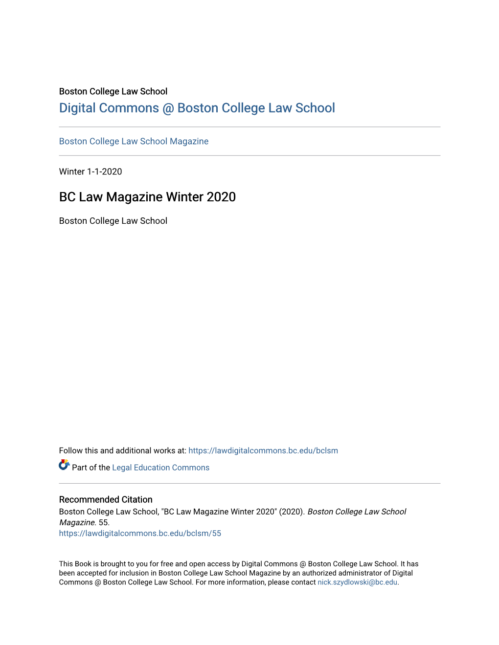 BC Law Magazine Winter 2020