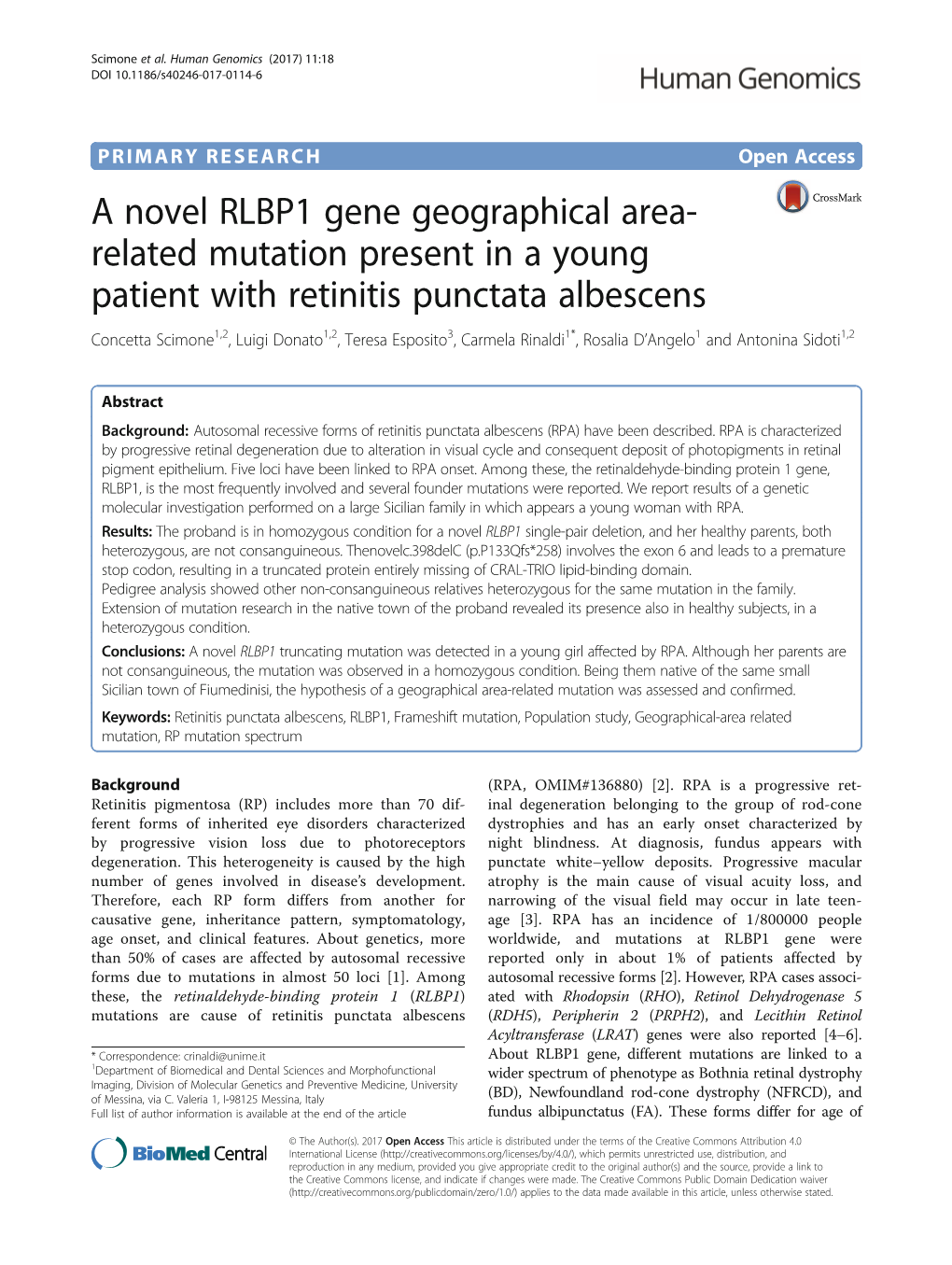 A Novel RLBP1 Gene Geographical Area-Related Mutation Present in A