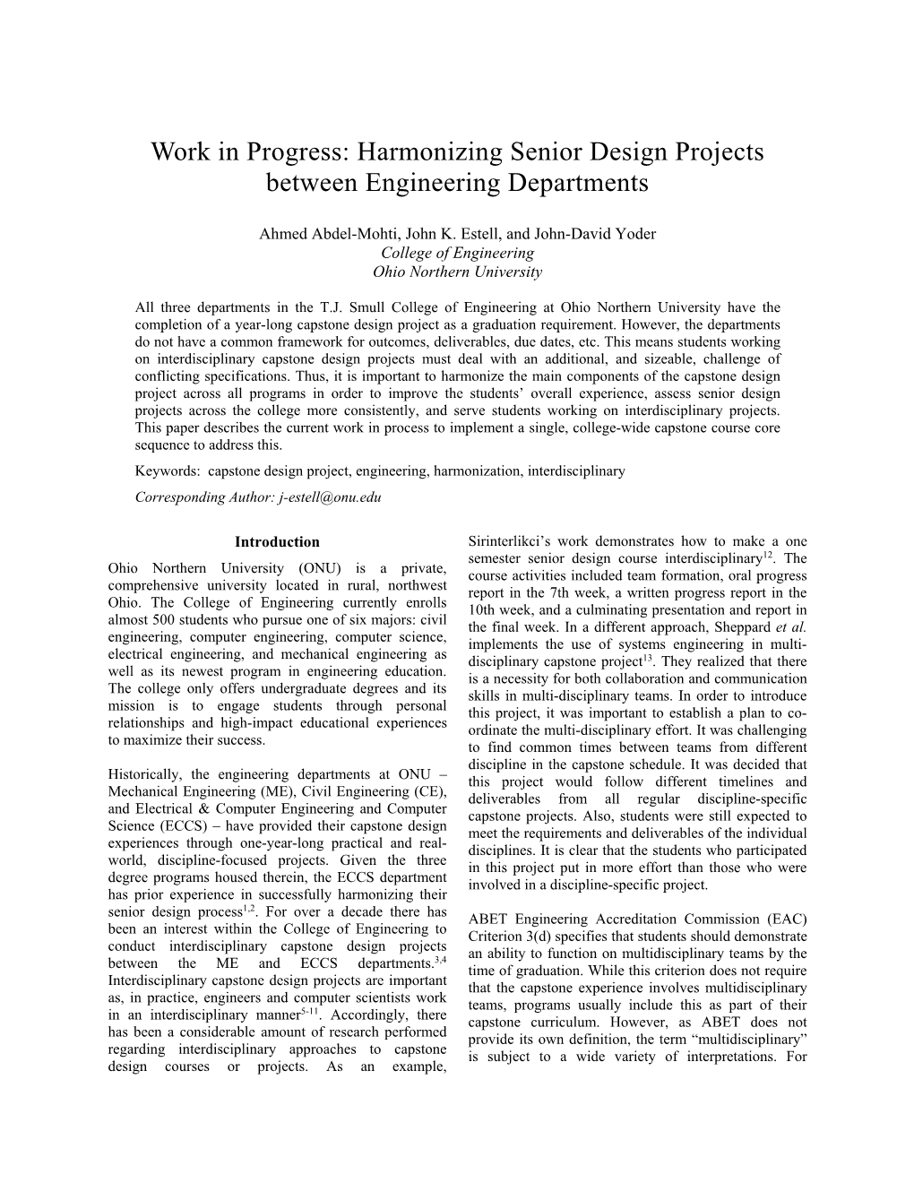 Harmonizing Senior Design Projects Between Engineering Departments