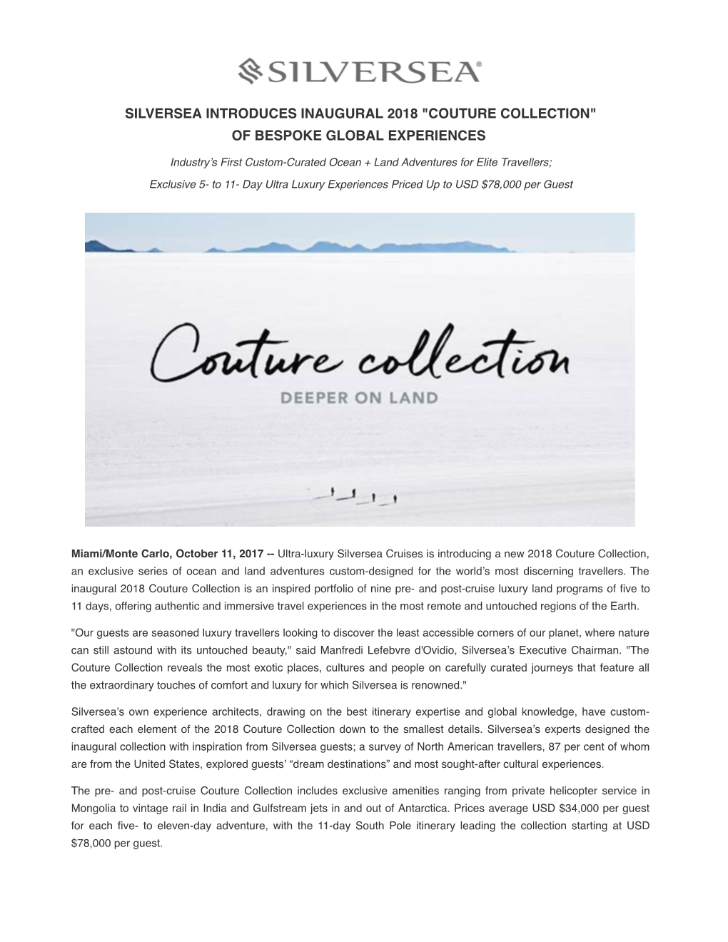"Couture Collection" of Bespoke Global Experiences