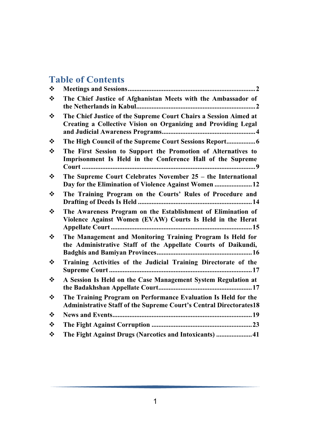 Table of Contents Meetings and Sessions