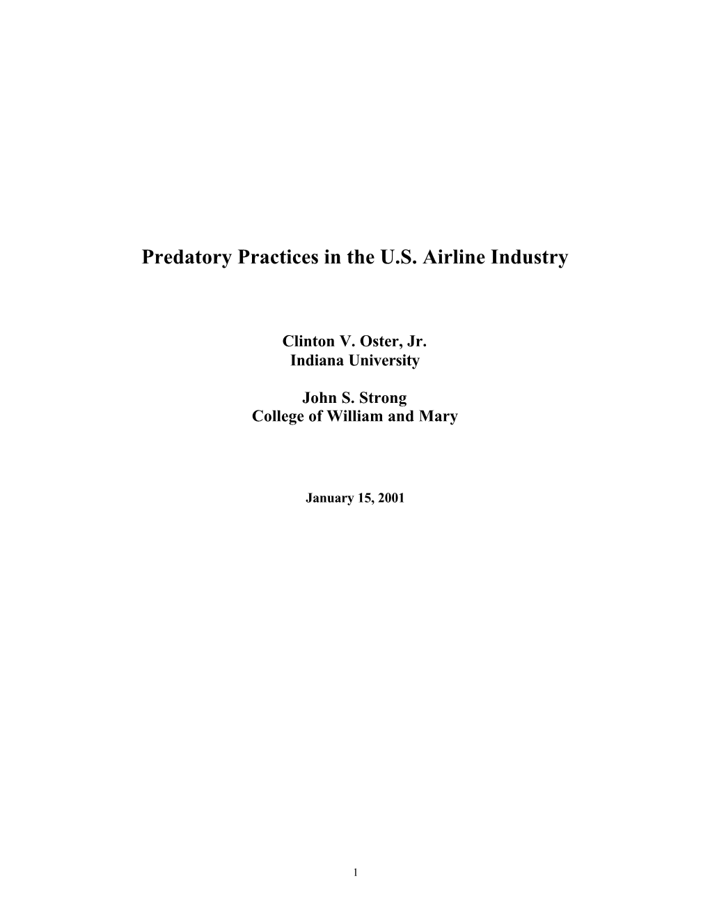Predatory Practices in the U.S. Airline Industry