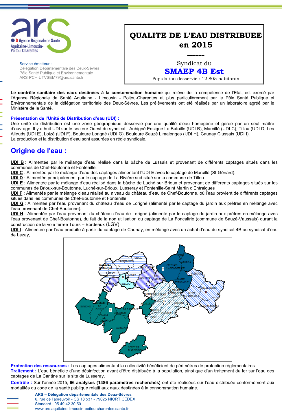 QUALITE DE L'eau DISTRIBUEE En 2015 SMAEP 4B