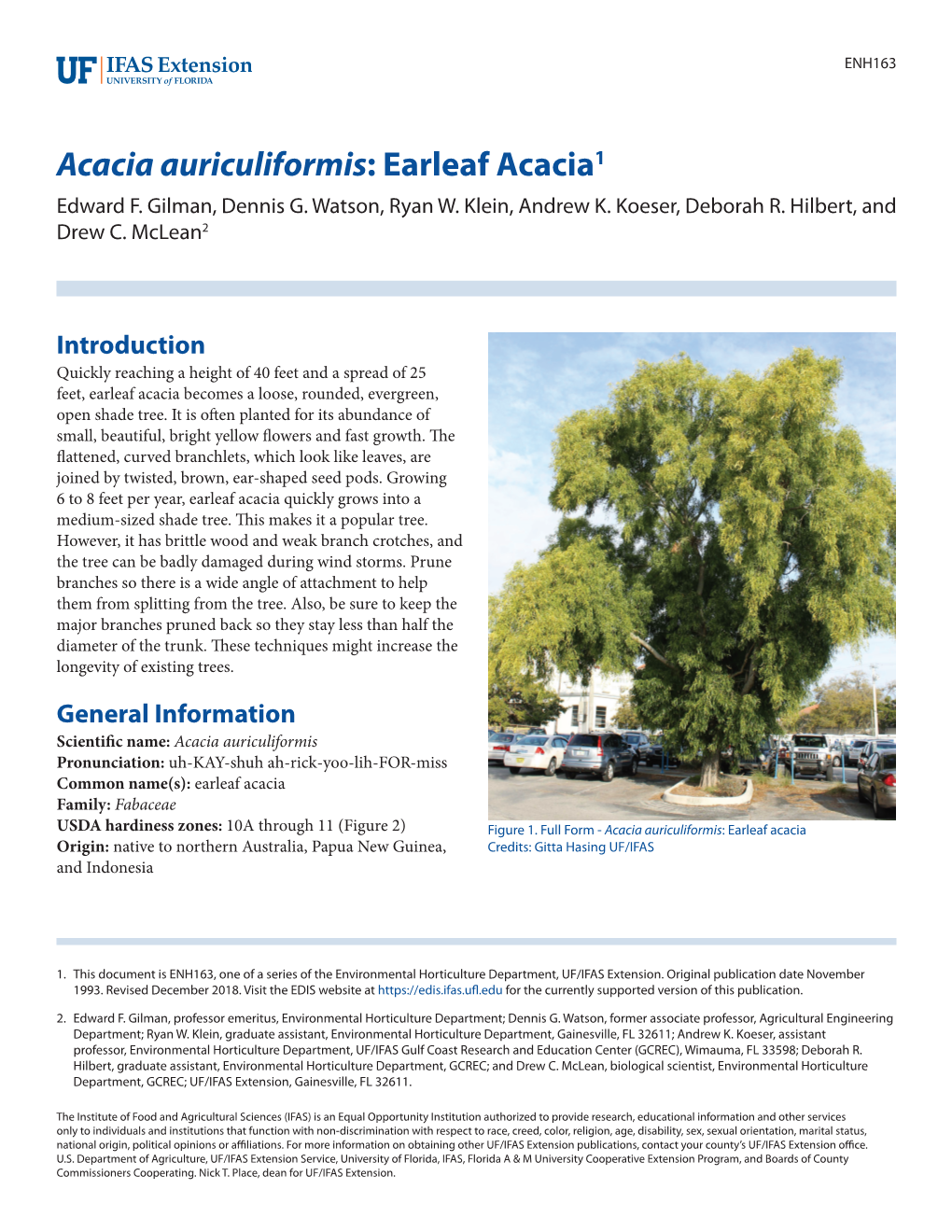 Acacia Auriculiformis: Earleaf Acacia1 Edward F