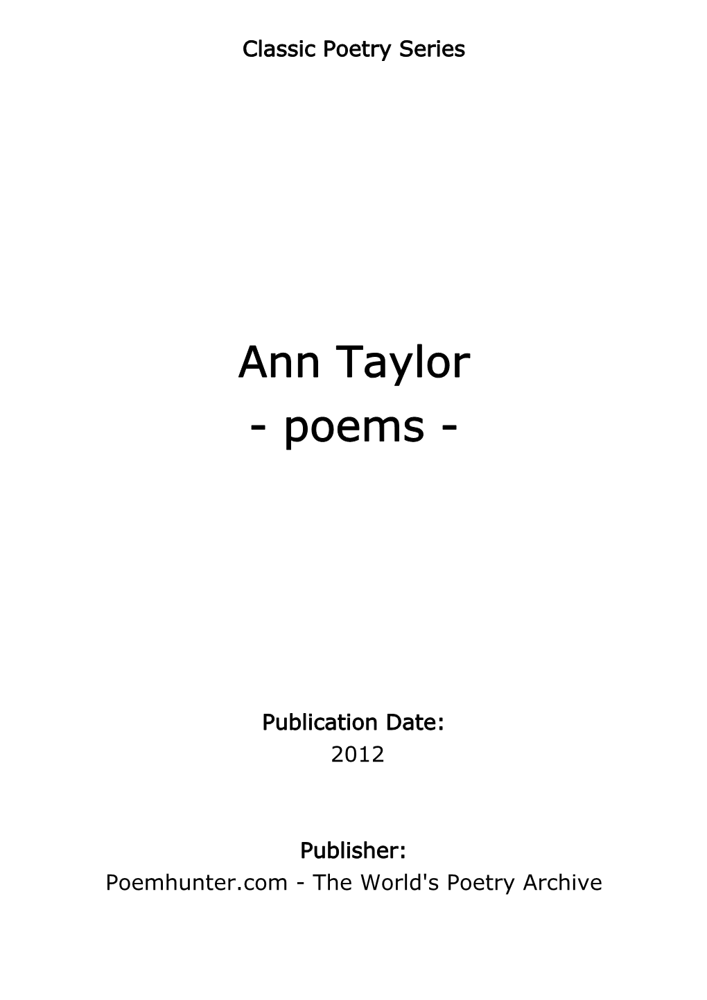 Ann Taylor - Poems