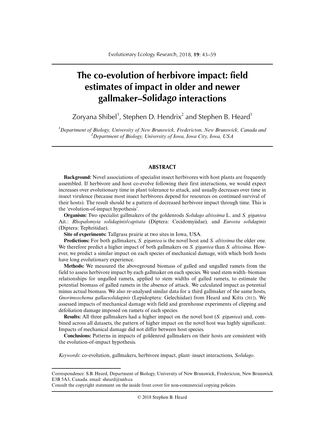 The Co-Evolution of Herbivore Impact: Field Estimates of Impact in Older and Newer Gallmaker–Solidago Interactions
