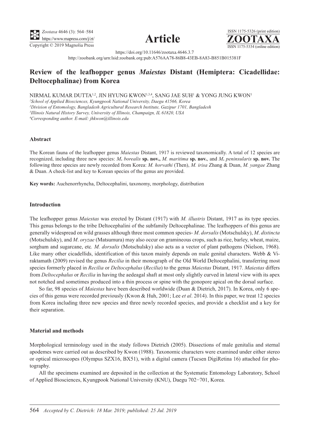 Review of the Leafhopper Genus Maiestas Distant (Hemiptera: Cicadellidae: Deltocephalinae) from Korea