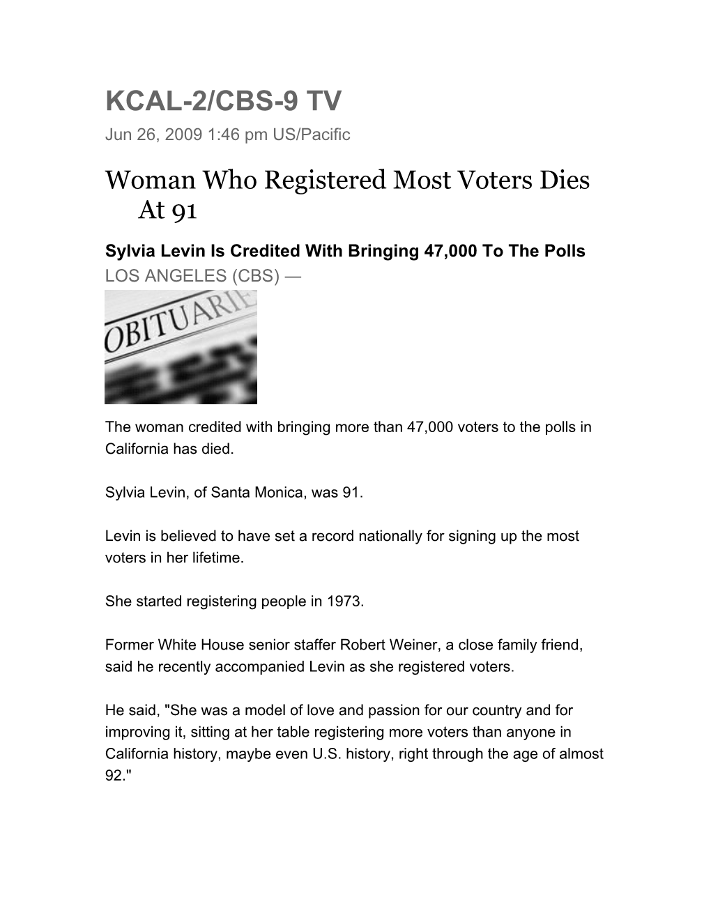 Woman Who Registered Most Voters Dies at 91