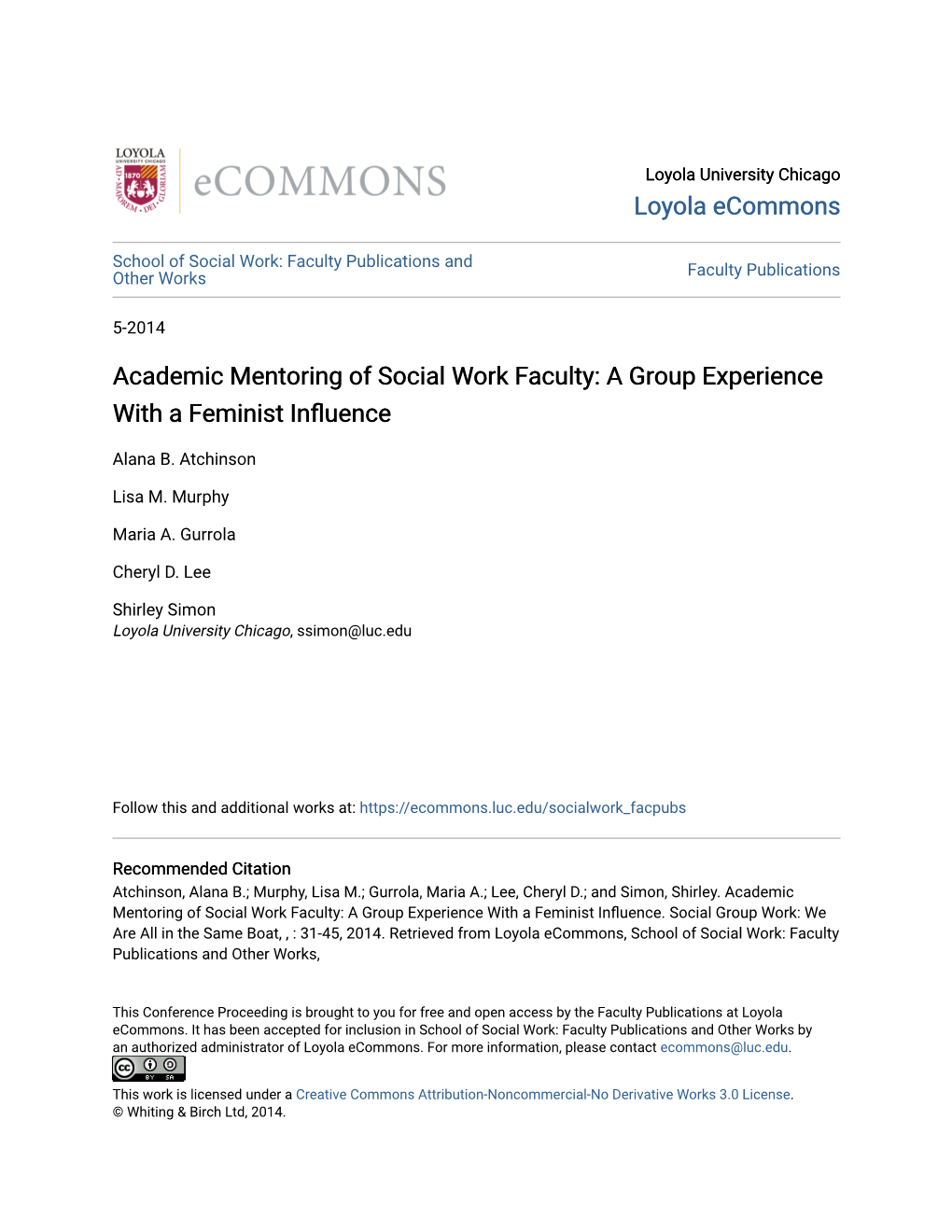 Academic Mentoring of Social Work Faculty: a Group Experience with a Feminist Influence