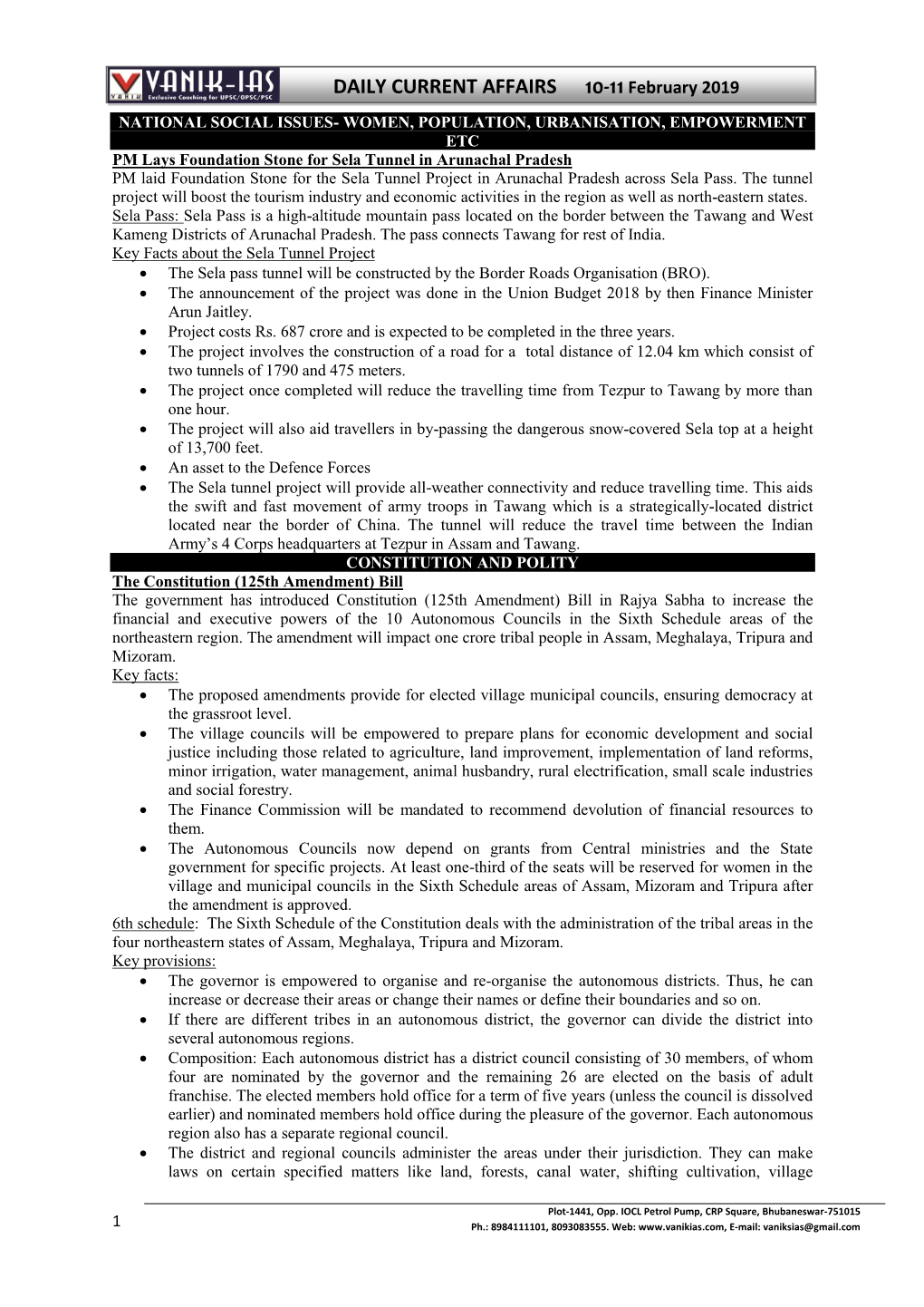 DAILY CURRENT AFFAIRS 10-11 February 2019