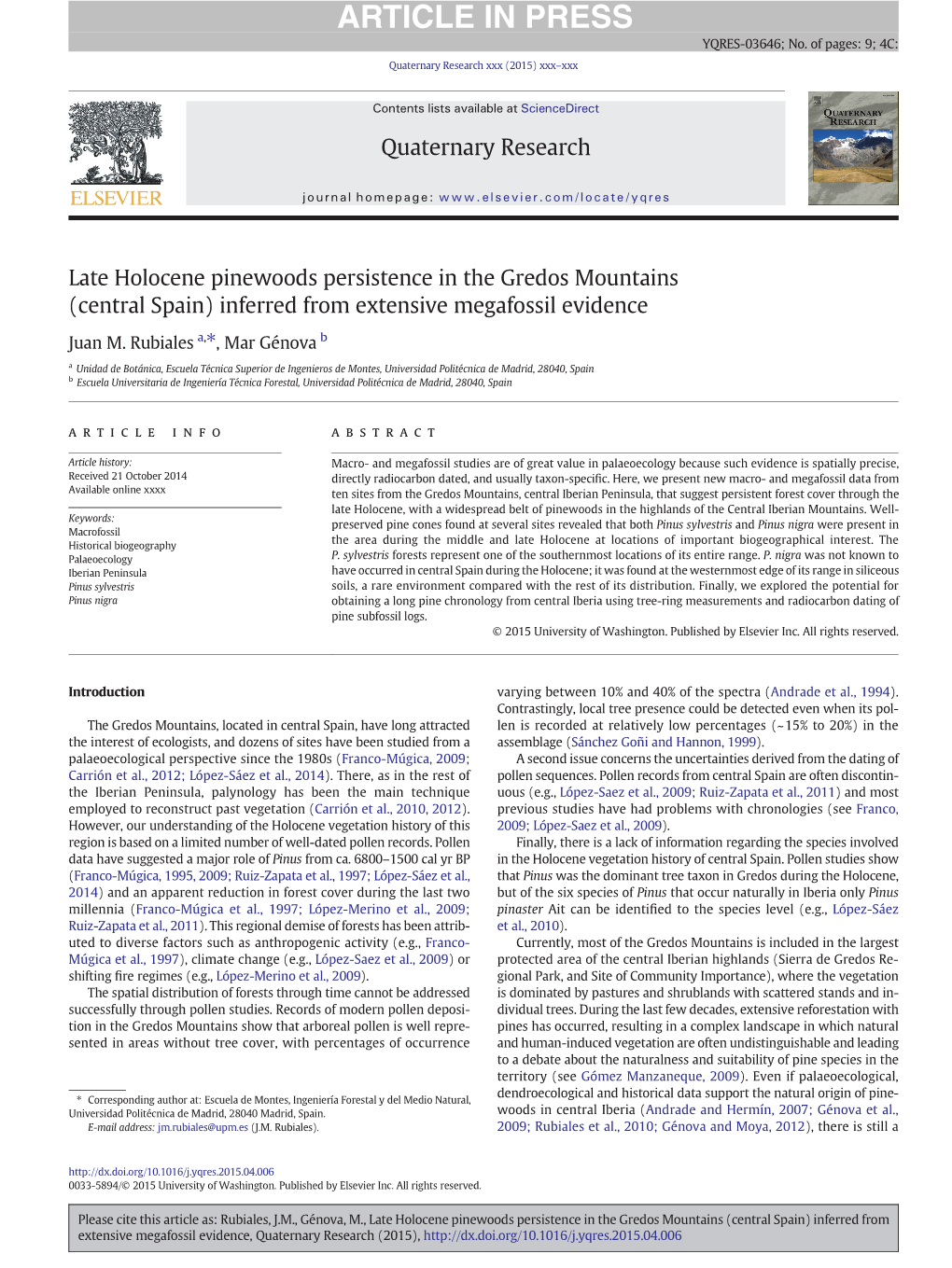 Late Holocene Pinewoods Persistence in the Gredos Mountains (Central Spain) Inferred from Extensive Megafossil Evidence