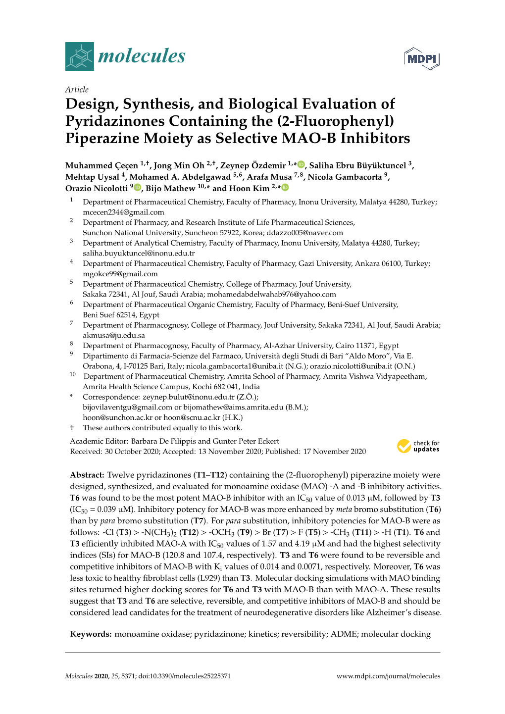 Design, Synthesis, and Biological Evaluation of Pyridazinones Containing the (2-Fluorophenyl) Piperazine Moiety As Selective MAO-B Inhibitors